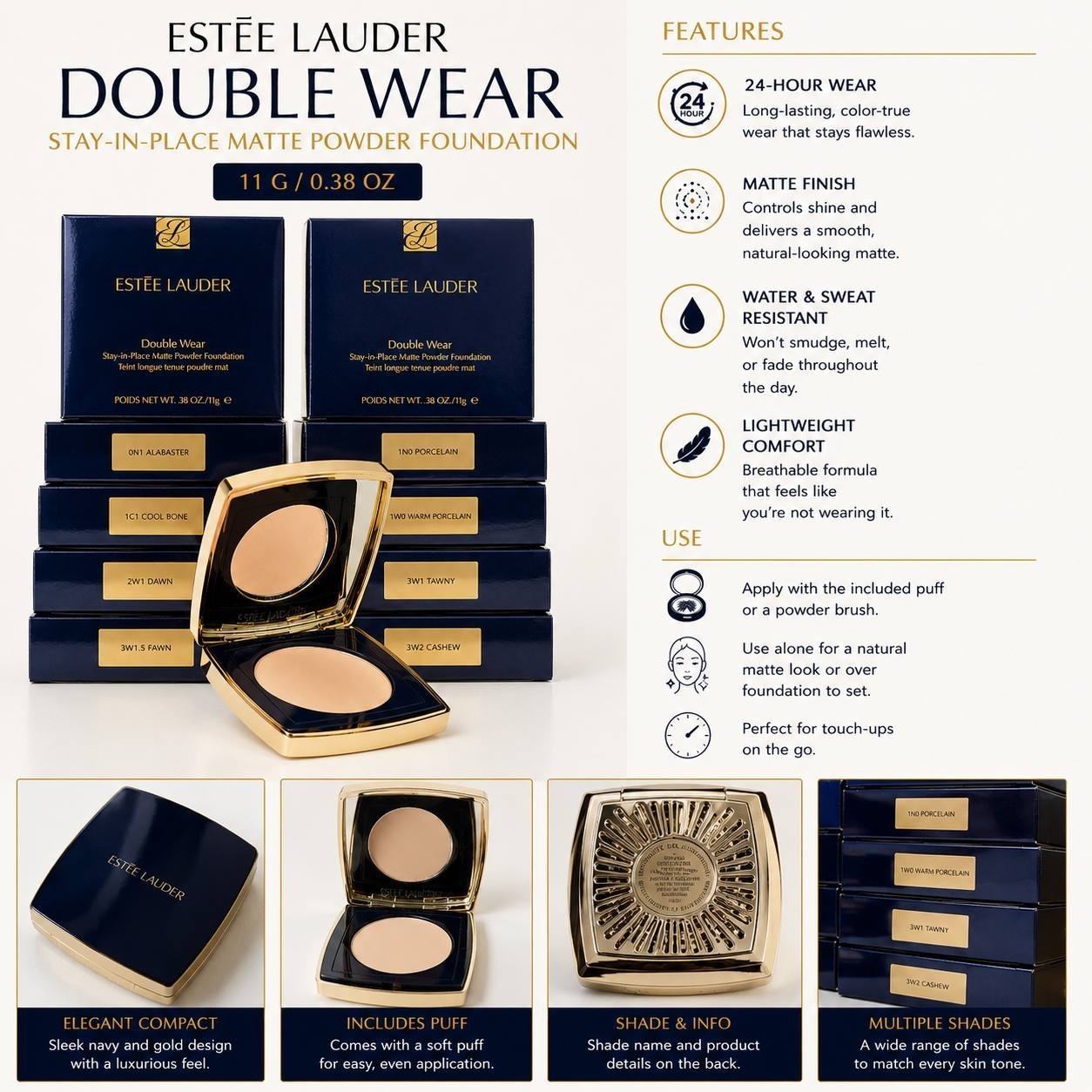 NEW Estée Lauder Double Wear Matte Powder Foundation 11g New Packaging Choose Sh