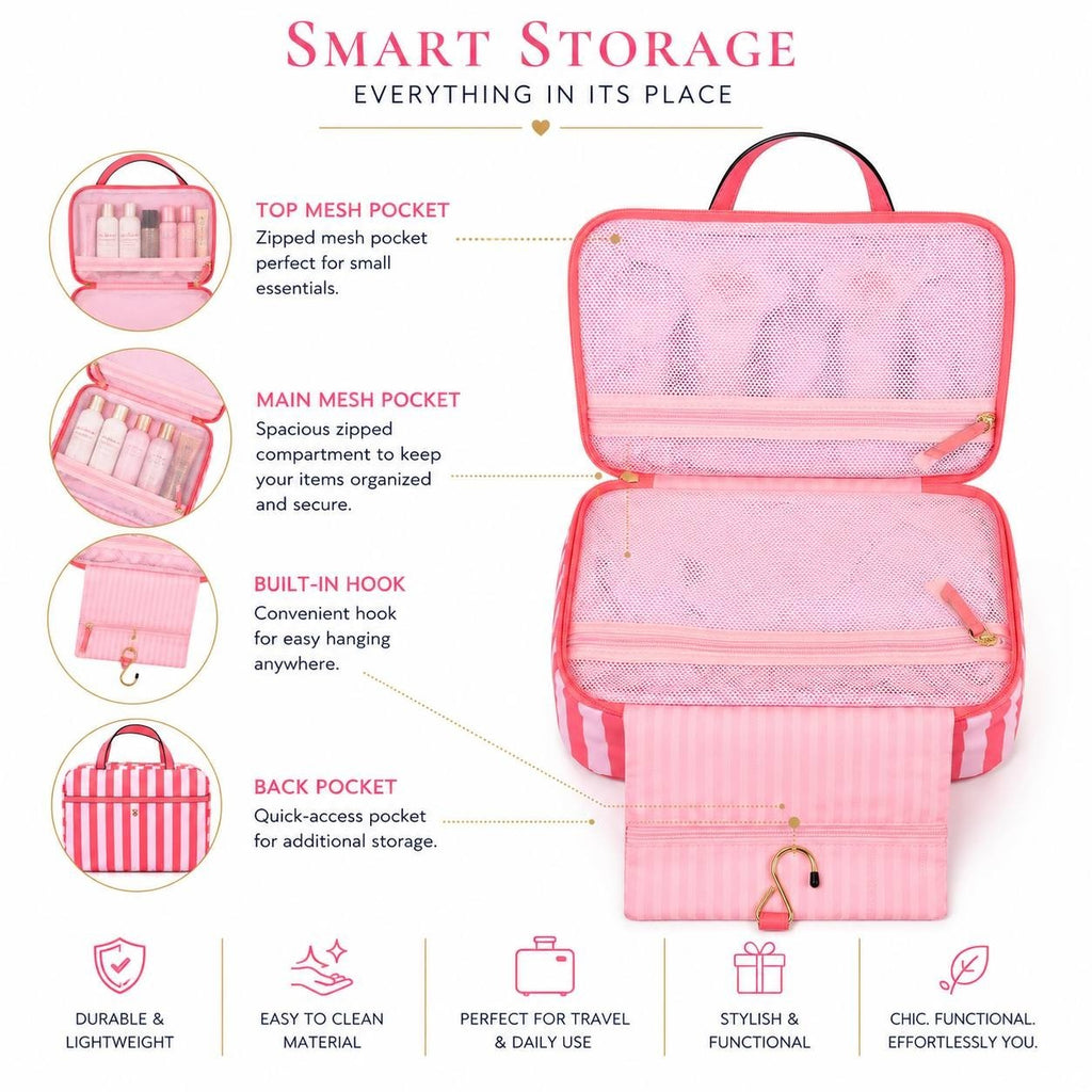 Victoria’s Secret Pink Stripe Travel Beauty Bag Hanging Cosmetic Organizer New