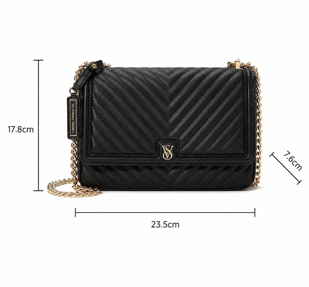 Victoria’s Secret Black Quilted Shoulder Bag Gold Chain VS Logo