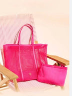 Victoria Secret HOT PINK Tote Bag Large Beach Shopper w Pouch Zip Closure NWT