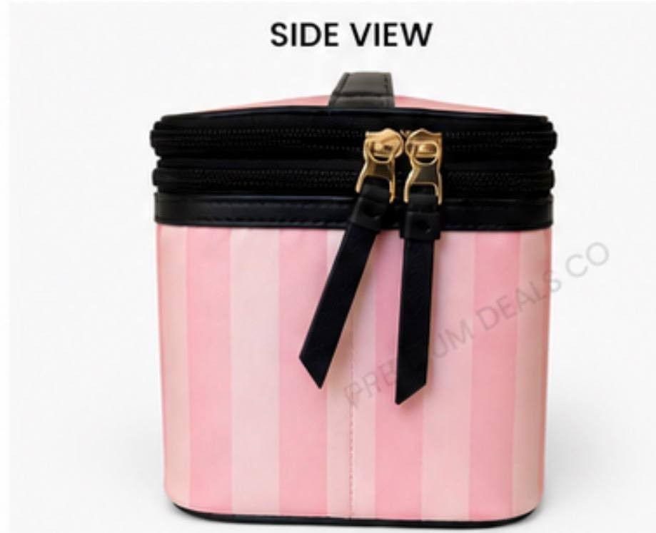 Victoria’s Secret Pink Stripe Cosmetic Bag Travel Makeup Case Large NWT