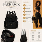Victoria’s Secret Black Mini Backpack Striped Jacquard Drawstring Travel Casual