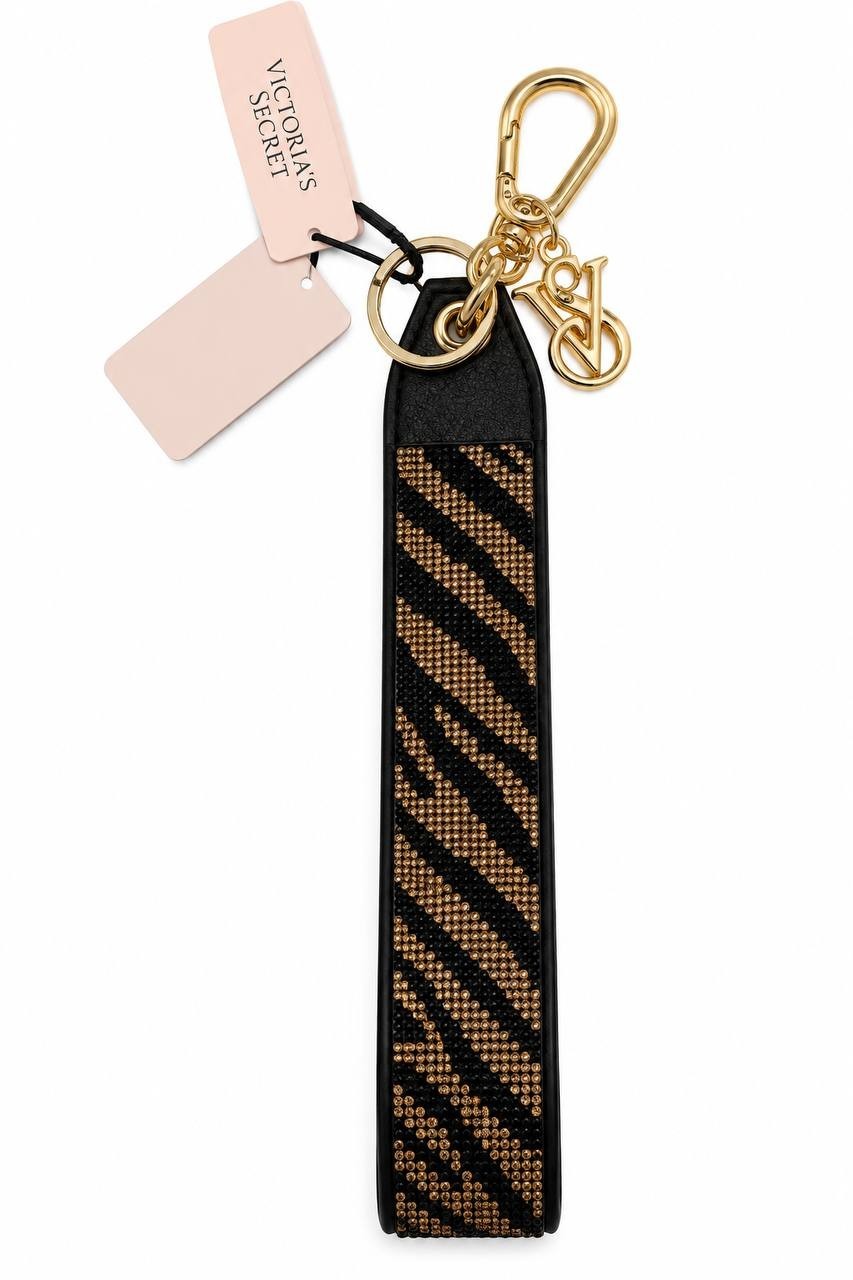 VS-ZEBRA-01 Victoria’s Secret Rhinestone Zebra Wristlet Keychain Gold