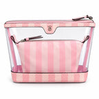 Victoria’s Secret 2Pc Pink Stripe Clear Cosmetic Bag Makeup Travel Pouch Set NWT