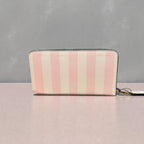 Victoria’s Secret Pink Stripe Zip Around Wallet Clutch NWT Gold Logo