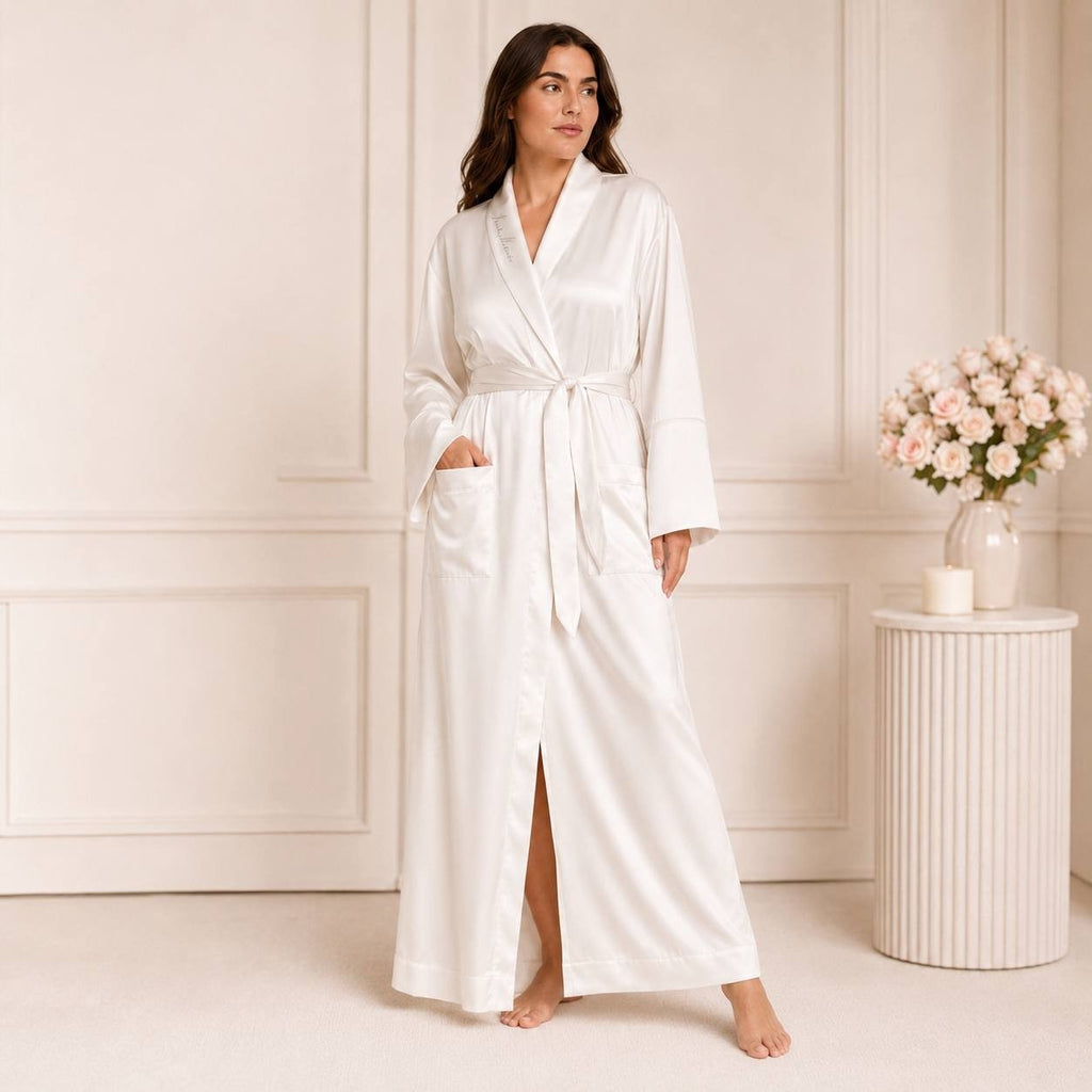 VS Bridal Luxe Satin Long Robe Coconut White Relaxed Fit Wedding Bride