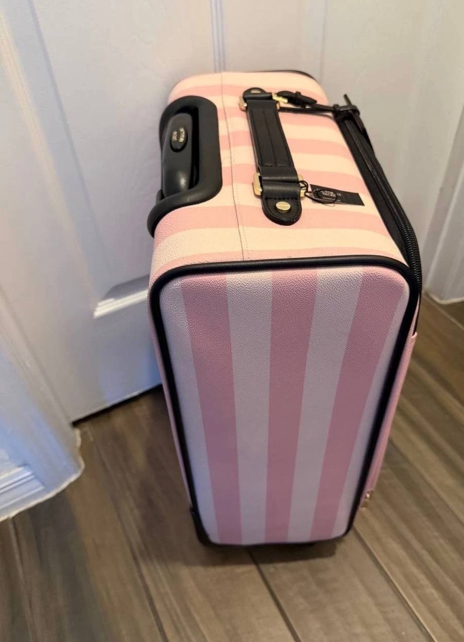 Victoria’s Secret Pink Stripe Rolling Carry On Suitcase Spinner Luggage NWT