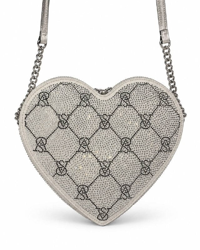 Victoria’s Secret Rhinestone Heart Crossbody Bag Silver VS Logo