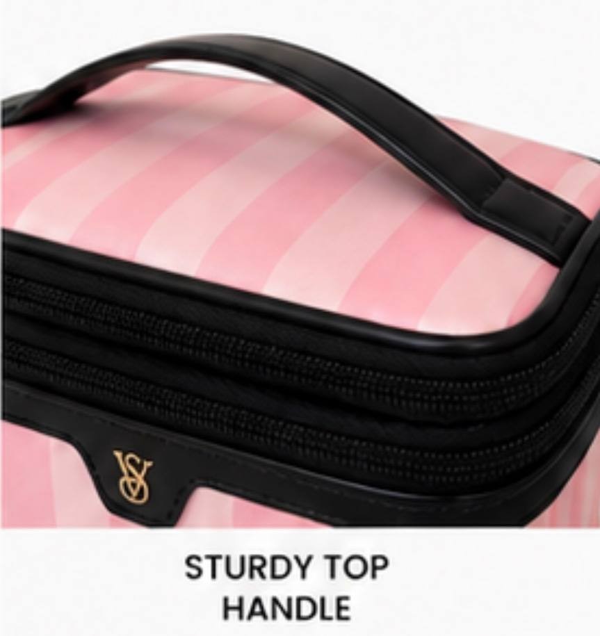 Victoria’s Secret Pink Stripe Cosmetic Bag Travel Makeup Case Large NWT