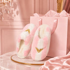 VS Cozy Chic Faux Fur Slippers Pink White Stripe Women’s House Shoes