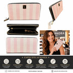 Victoria’s Secret Pink Stripe Zip Around Wallet Clutch NWT Gold Logo