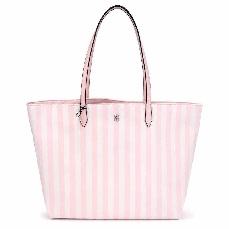 Victoria’s Secret Pink Striped Tote Bag Large Zip Closure Travel Shoulder Bag