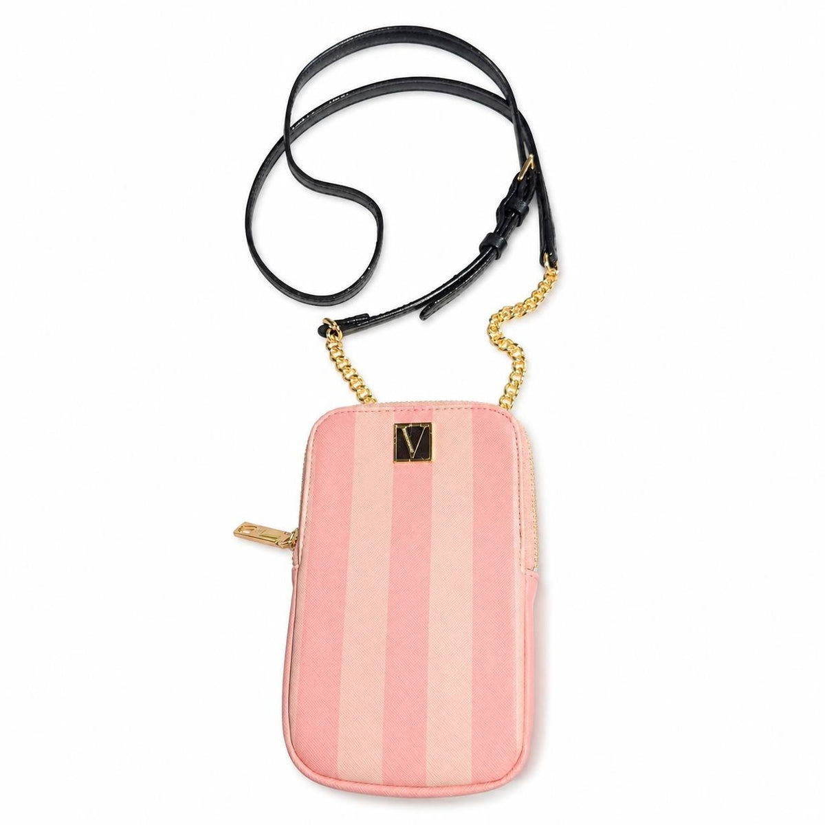 Victoria’s Secret Pink Stripe Crossbody Phone Bag Wallet Card Holder Chain Strap