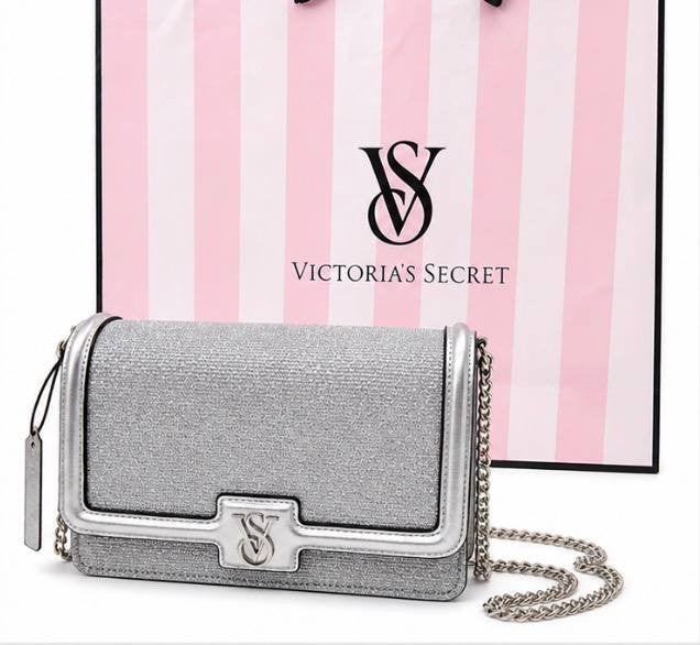 Victoria’s Secret Silver Glitter Crossbody Bag Chain Strap NWT
