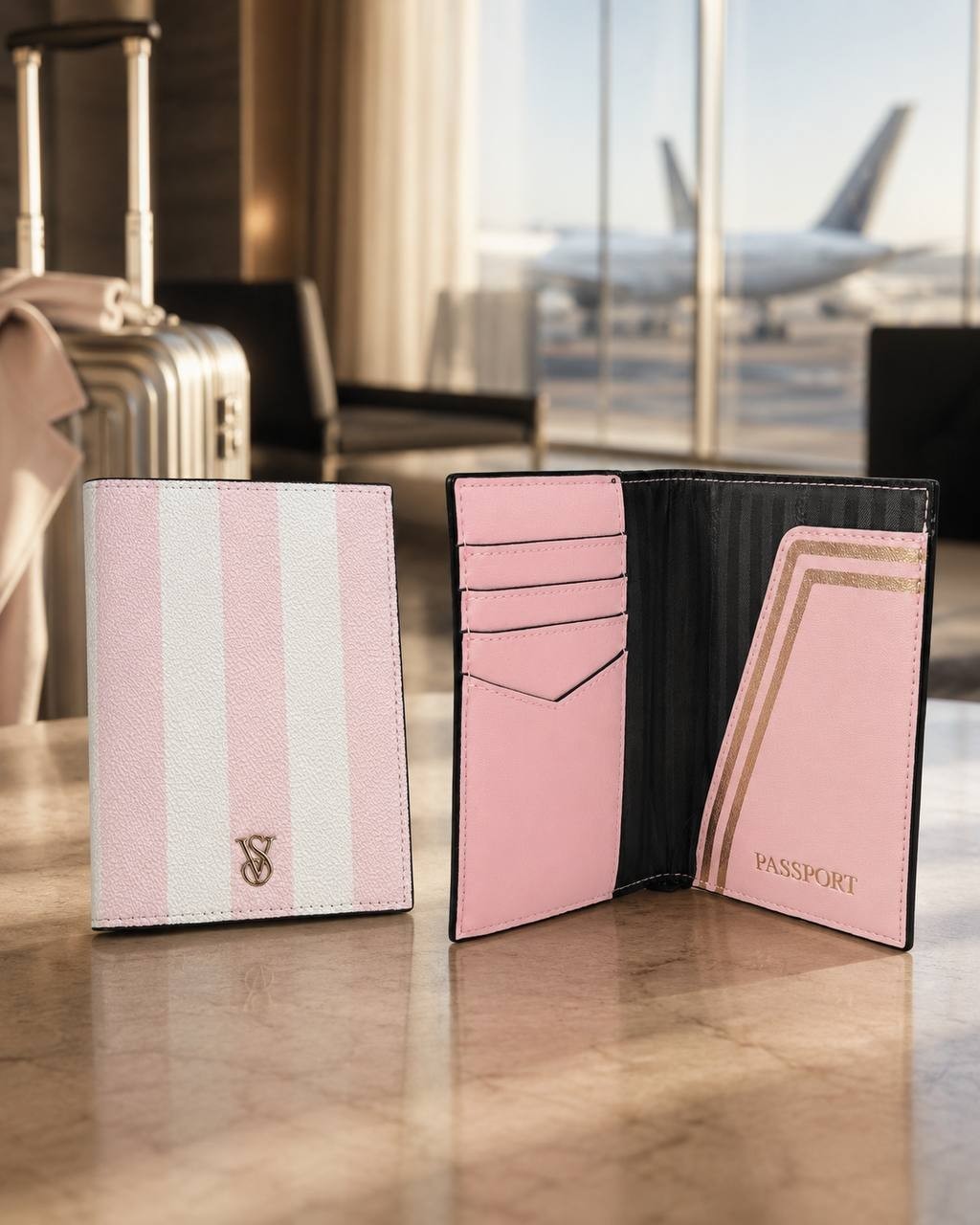 Victoria’s Secret Pink Stripe Passport Holder Travel Wallet NWT