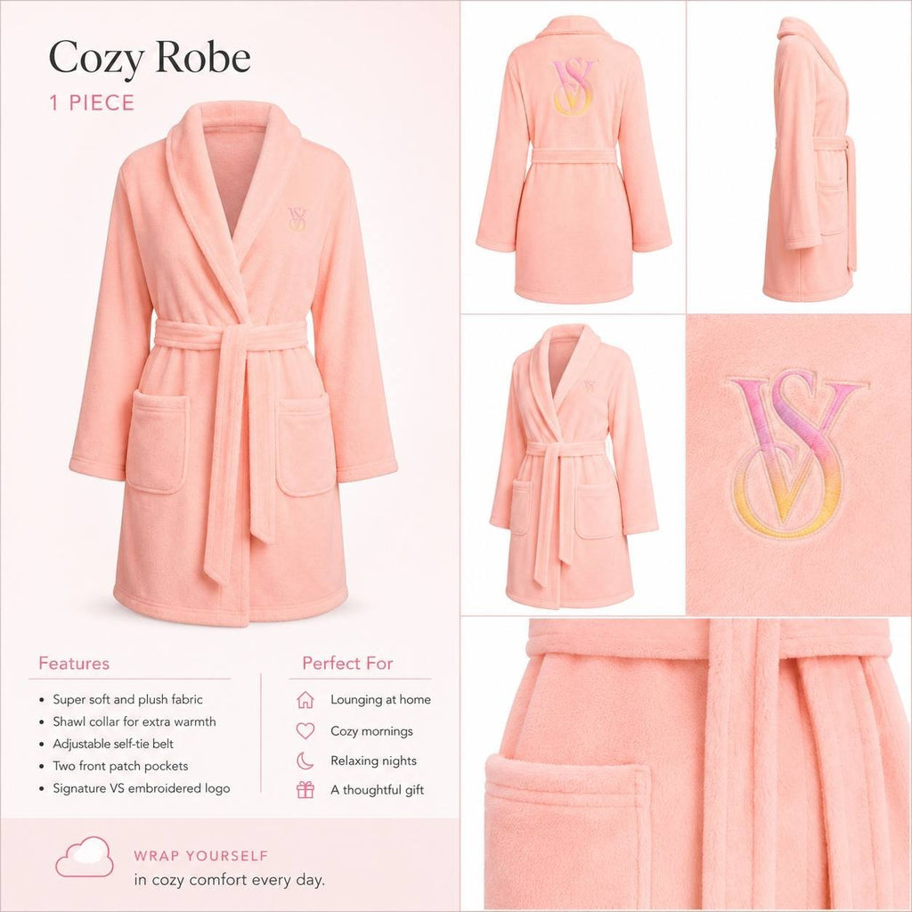 Victoria’s Secret Plush Fleece Robe Pink Soft Belted Bathrobe Women’s