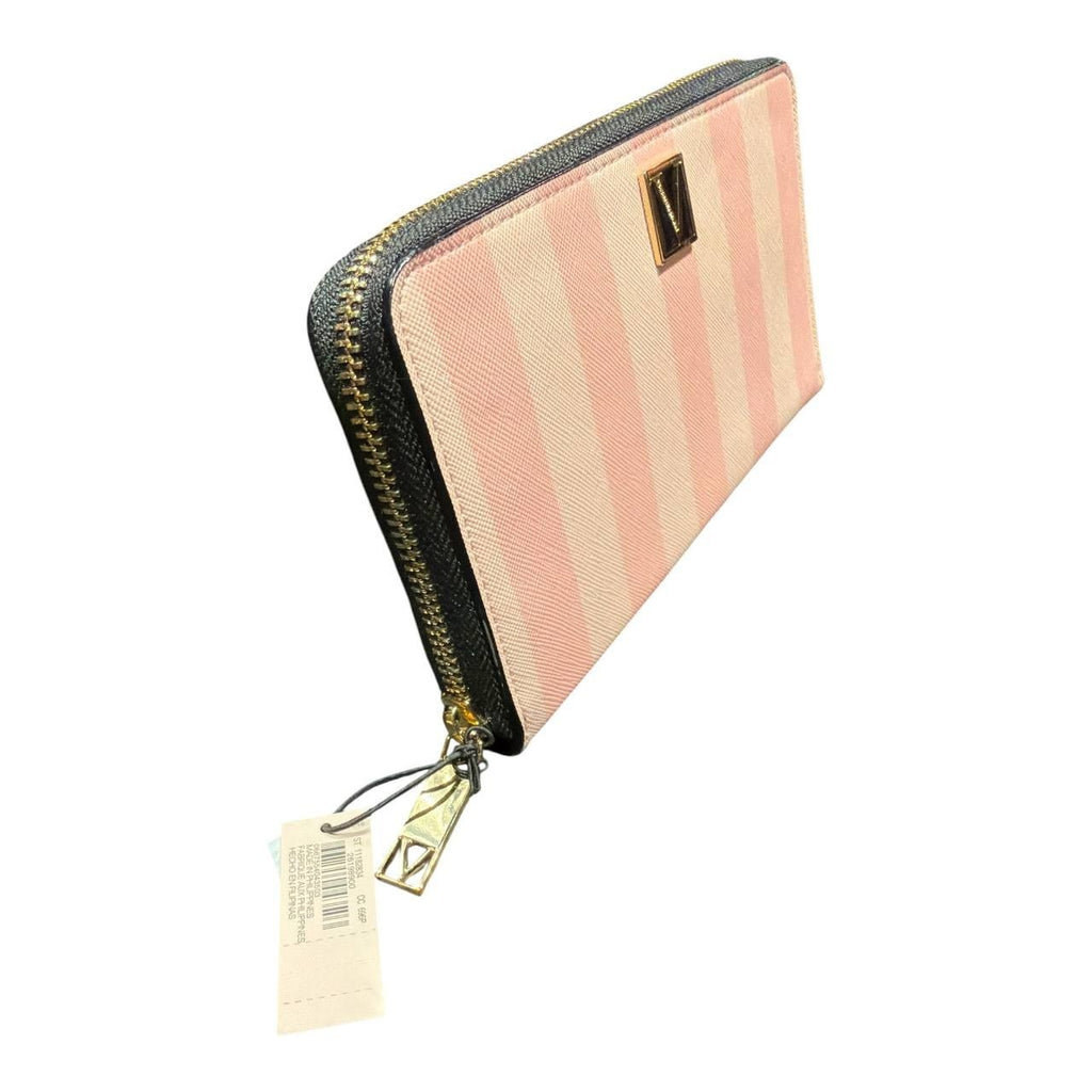 Victoria’s Secret Pink Stripe Zip Around Wallet Clutch NWT Gold Logo