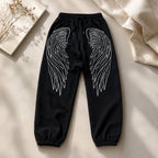 Angel Wing Graphic Jogger Sweatpants Black Fleece Casual Lounge Pants