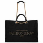 Victoria’s Secret Fashion Show 2025 Black Tote Bag Gold Chain Large Canvas New