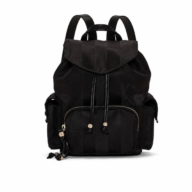 Victoria’s Secret Black Mini Backpack Striped Jacquard Drawstring Travel Casual