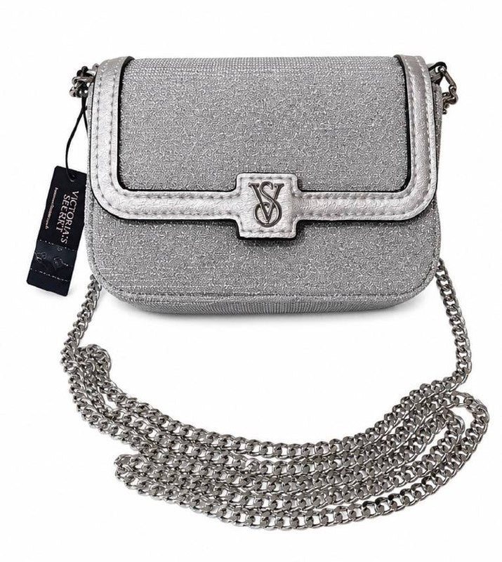 NWT Victoria's Secret Silver Glitter Crossbody Chain Bag Mini Purse