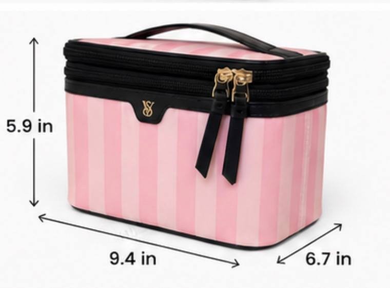 Victoria’s Secret Pink Stripe Cosmetic Bag Travel Makeup Case Large NWT