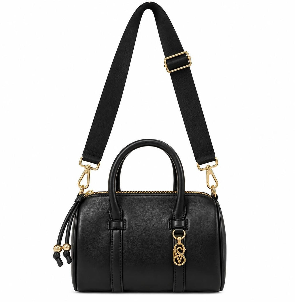 Victoria’s Secret Black Satchel Handbag Gold Hardware Crossbody Strap