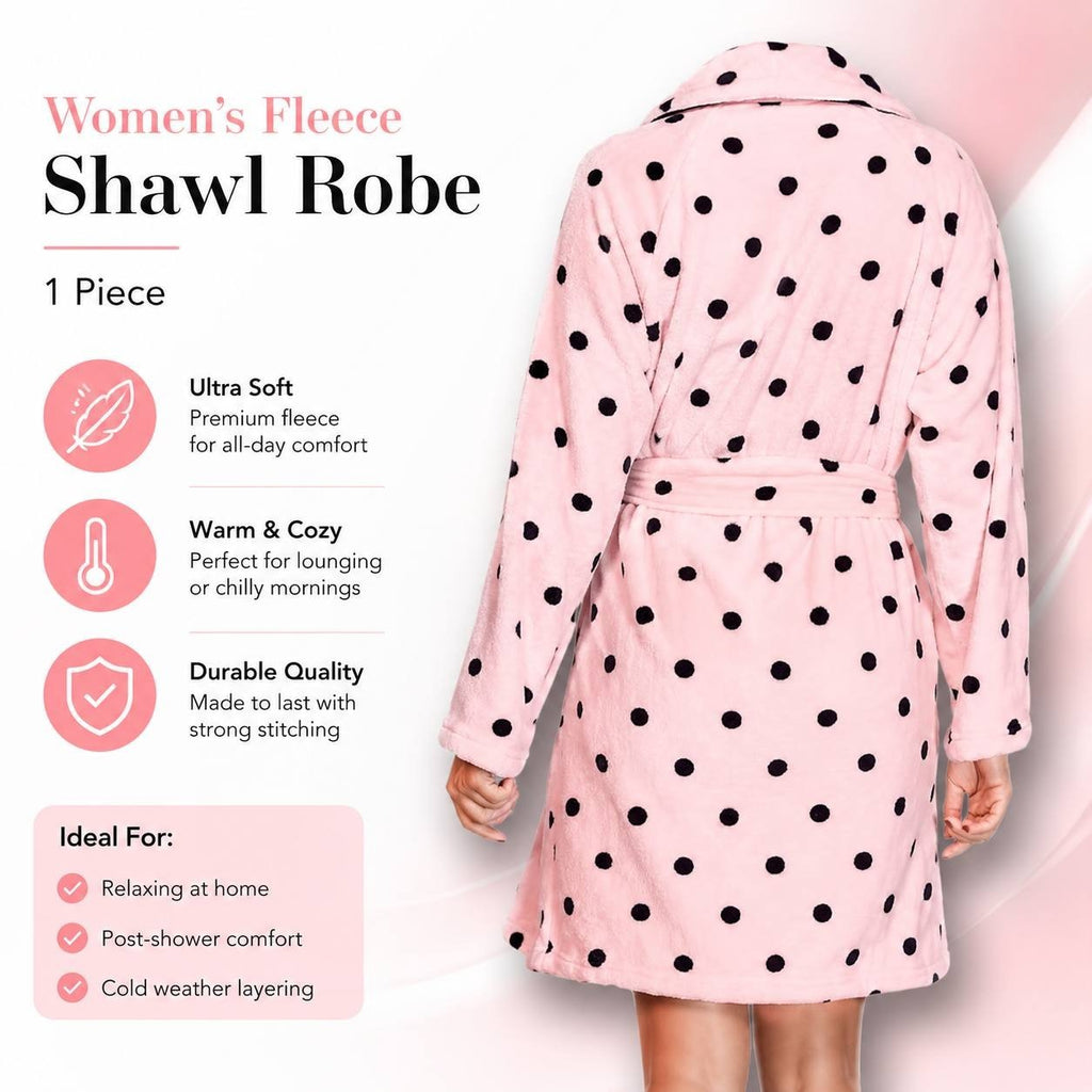 Victoria’s Secret Pink Black Polka Dot Plush Fleece Shawl Robe Women’s