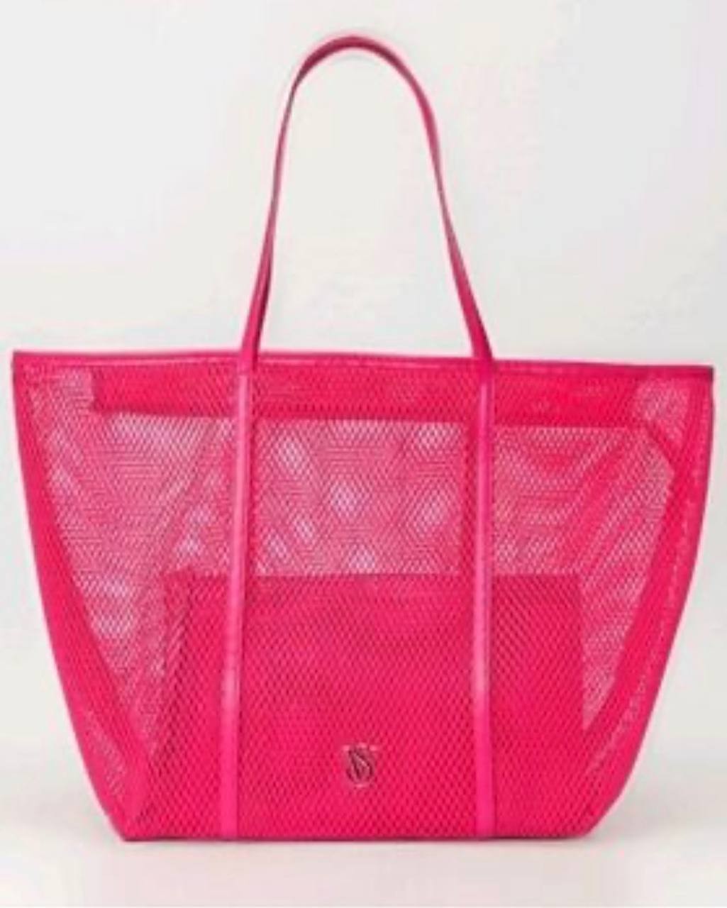 Victoria Secret HOT PINK Tote Bag Large Beach Shopper w Pouch Zip Closure NWT