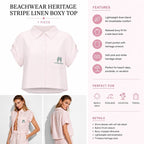 Victoria’s Secret Beachwear Heritage Stripe Linen Boxy Crop Top Pink M NWT