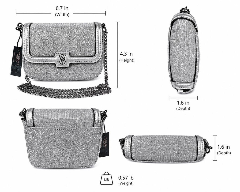 NWT Victoria's Secret Silver Glitter Crossbody Chain Bag Mini Purse