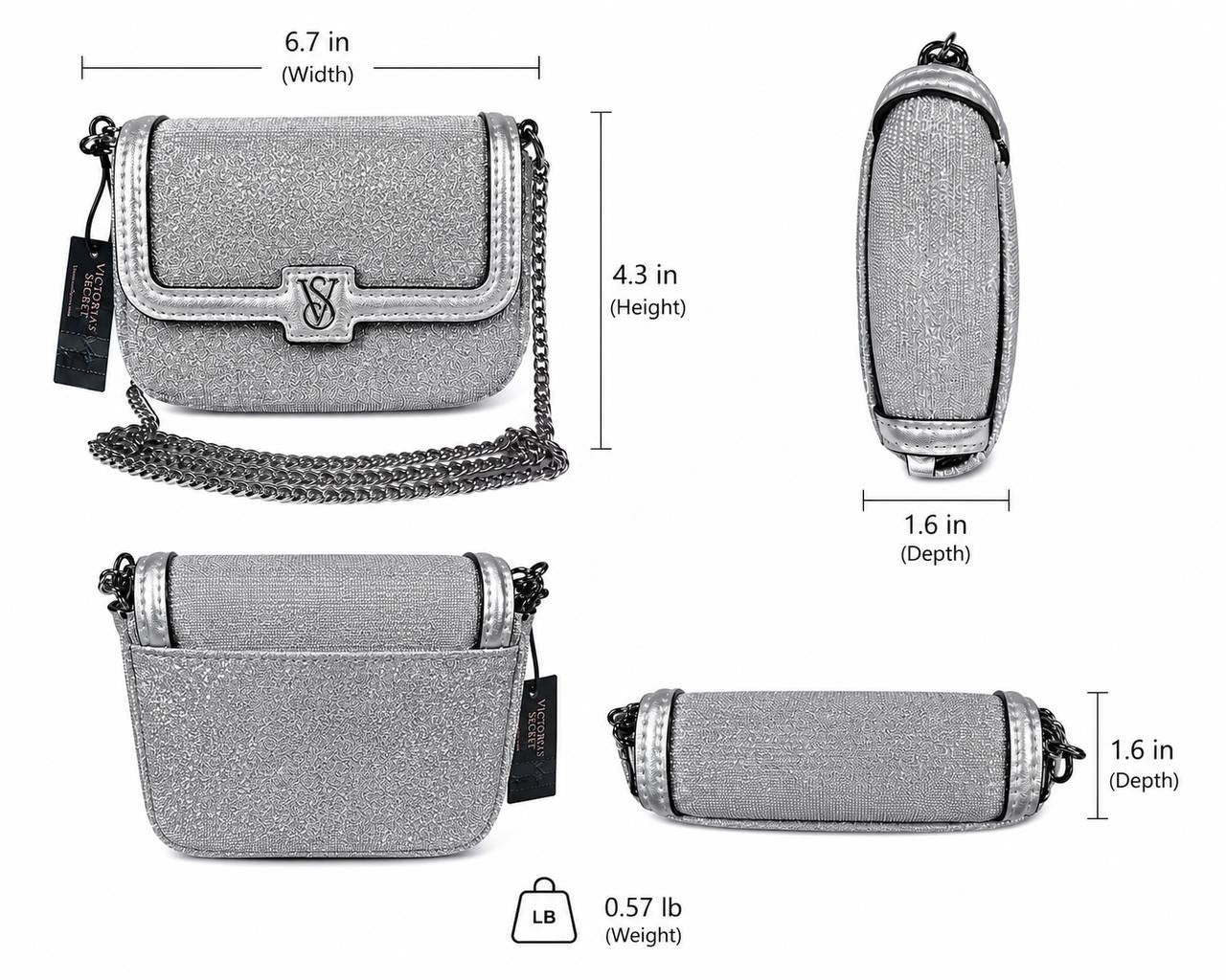 NWT Victoria's Secret Silver Glitter Crossbody Chain Bag Mini Purse