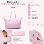 Victoria’s Secret Pink Packable Weekender Tote Bag Travel Duffel Striped Pink NE