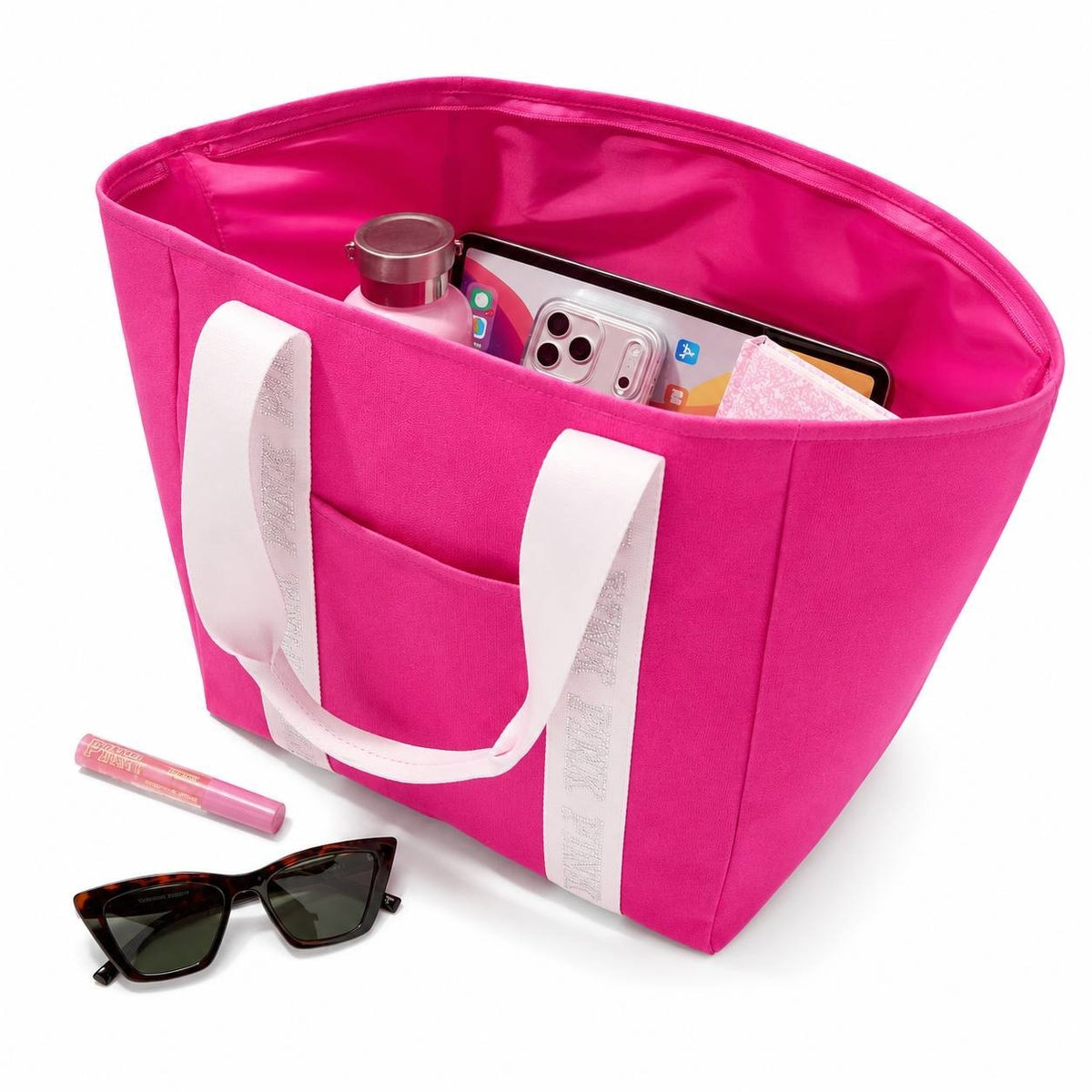 Victoria’s Secret PINK Canvas Tote Bag Hot Pink Zip Top Large