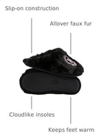 Victoria's Secret Luxe Plush Faux Fur Slippers Black Closed Toe New
