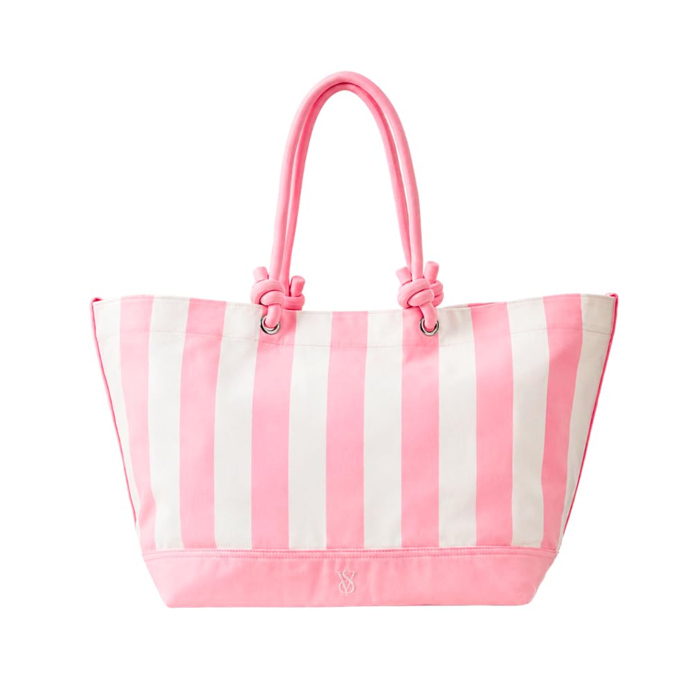 Victoria's Secret Heritage Stripe Rope Handle Tote Bag – Pink & White Canvas Beach Tote