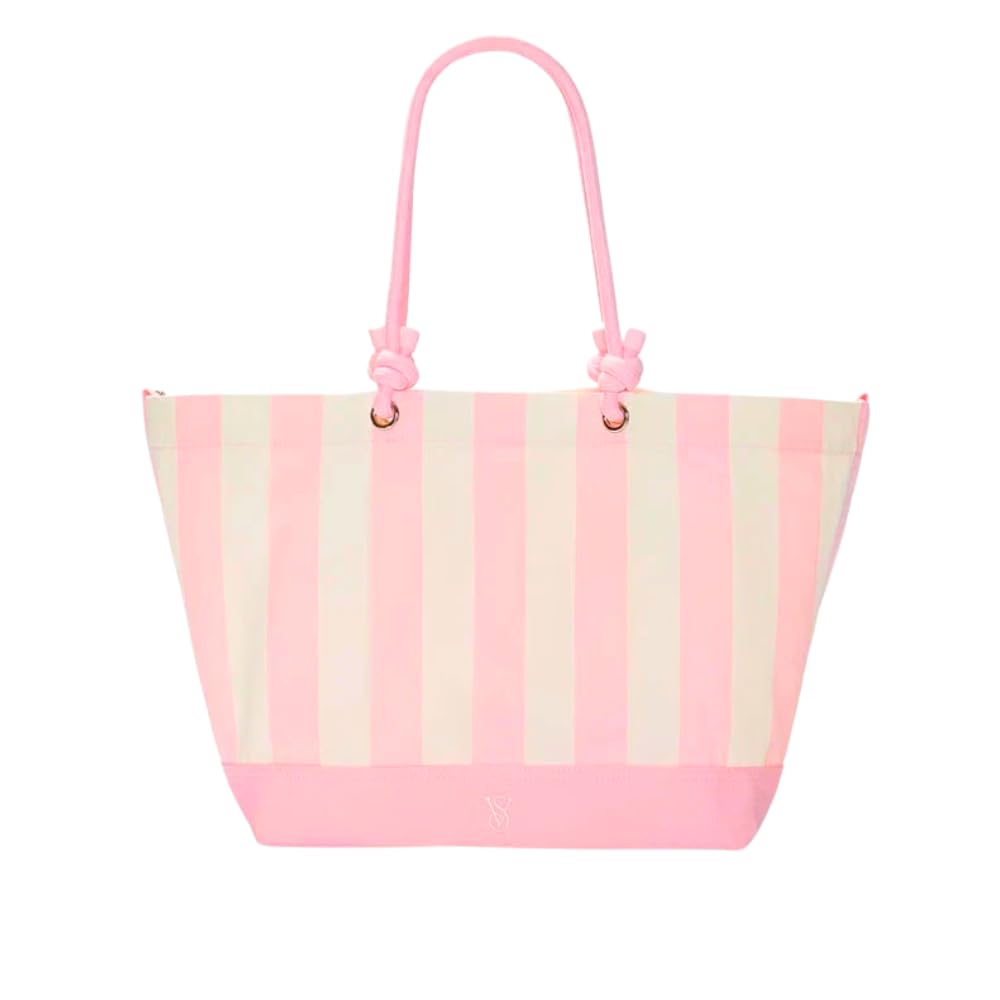 Victoria's Secret Heritage Stripe Rope Handle Tote Bag – Pink & White Canvas Beach Tote