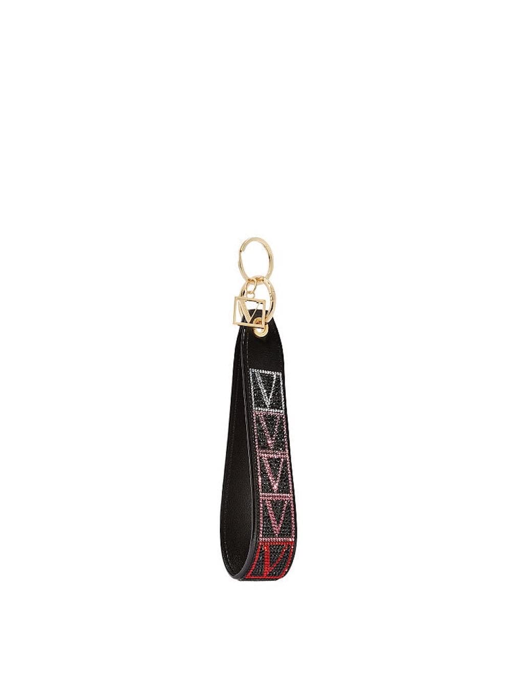 Victoria's Secret Black Shine V-Monogram Wristlet Strap Keychain (Black Shine V-Monogram)