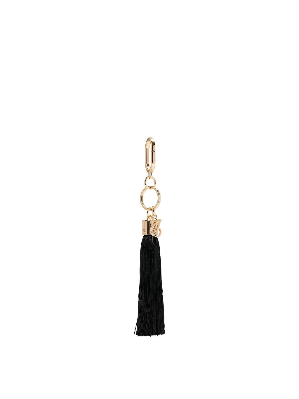 Victoria's Secret Tassel Bag Charm Keychain Black Gold-Tone Hardware New