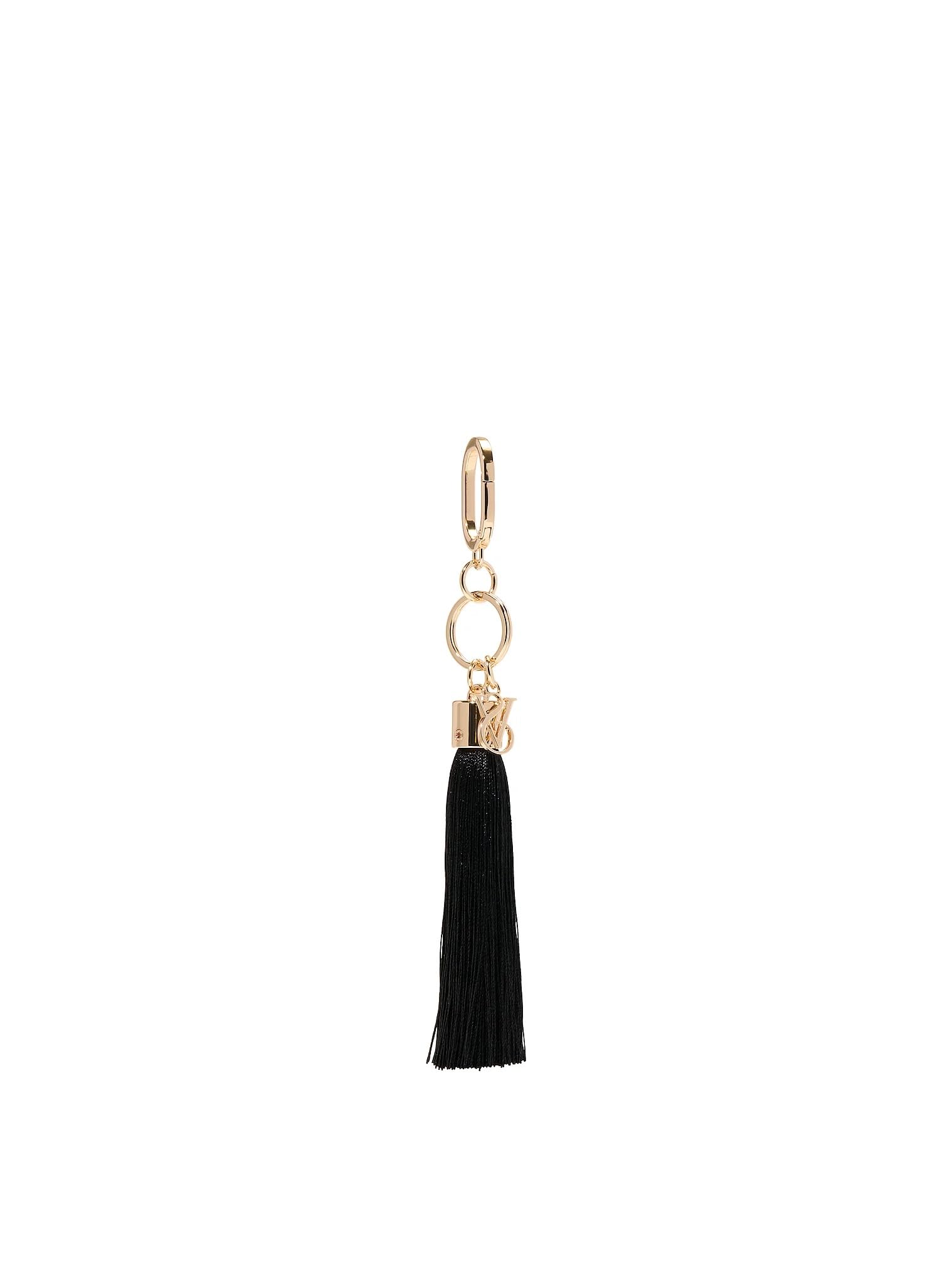 Victoria's Secret Tassel Bag Charm Keychain Black Gold-Tone Hardware New