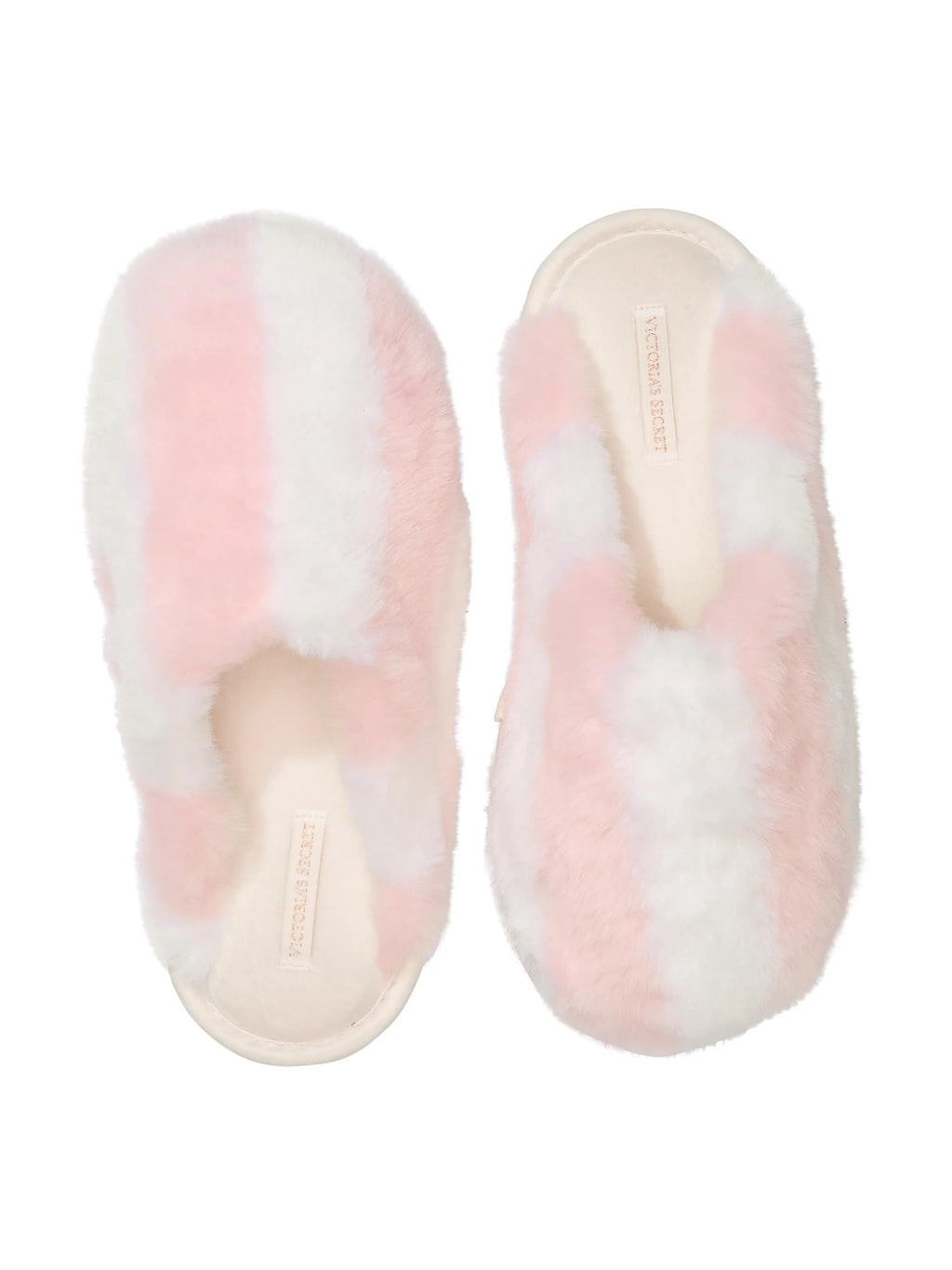 Victoria's Secret Luxe Plush Faux Fur Closed Toe Slippers White Pink New