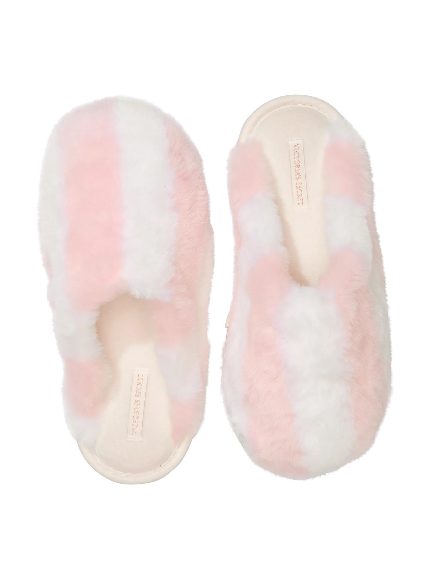Victoria's Secret Luxe Plush Faux Fur Closed Toe Slippers White Pink New
