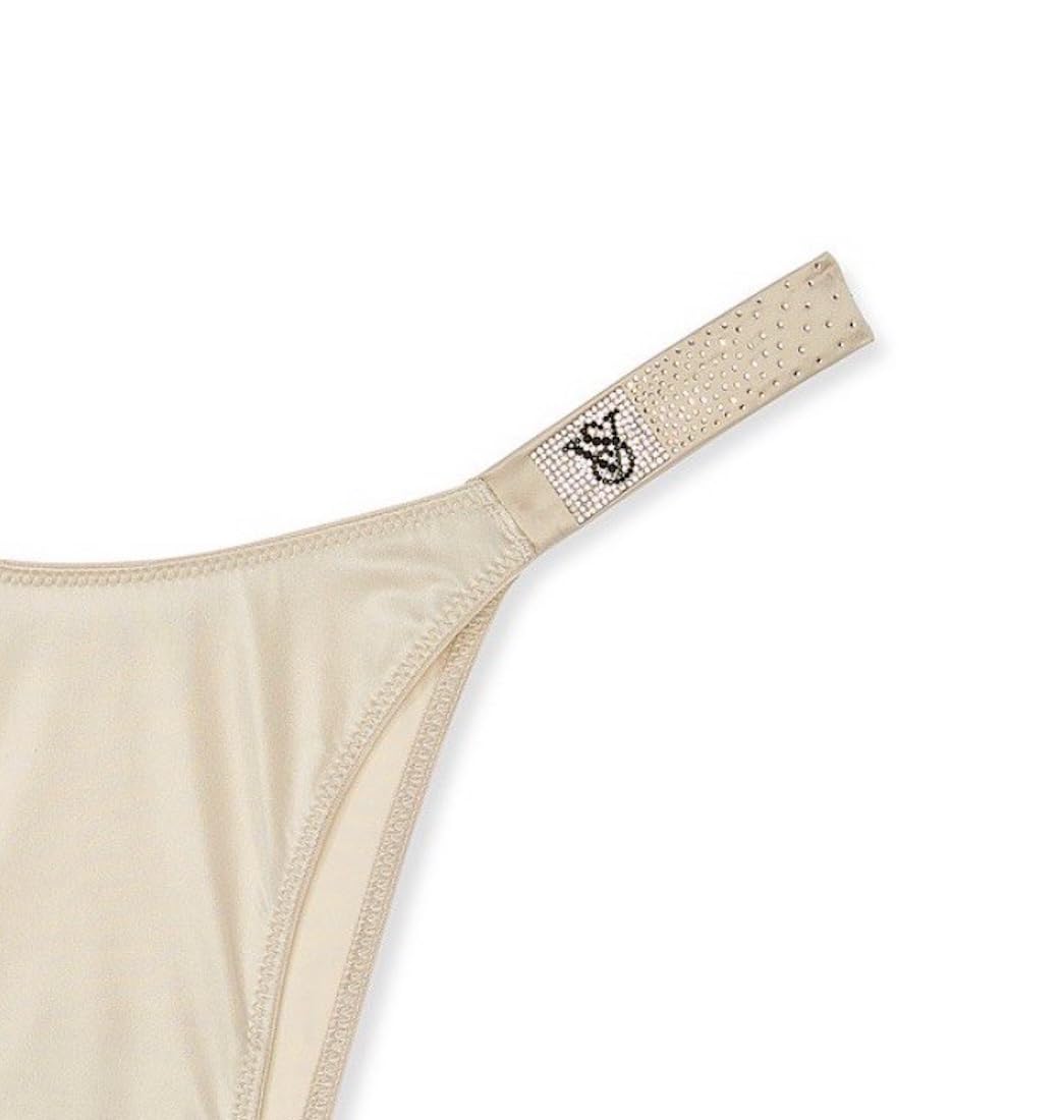 Victoria's Secret Rhinestone Scattered Shine Strap Brazilian Panty Color Beige New