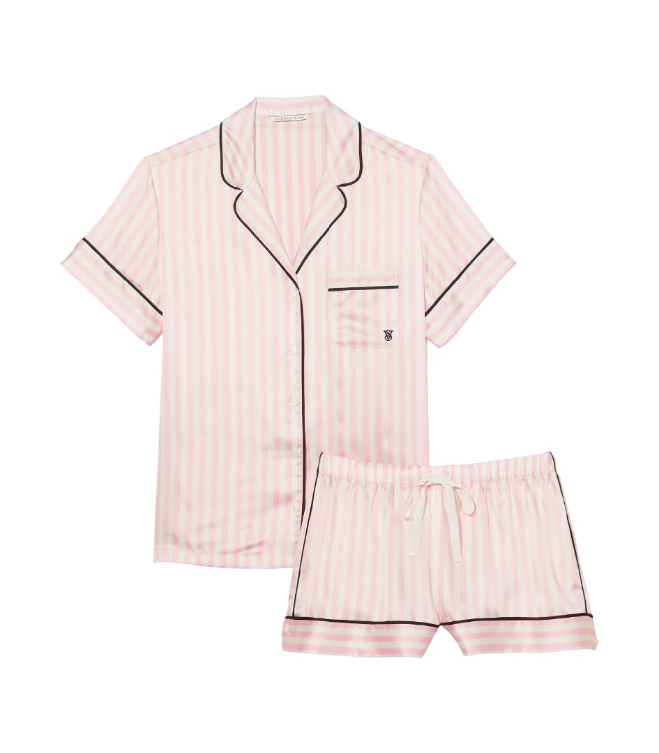 Victoria's Secret Satin Pajama Set, Short Sleeve Button Down Shirt & Shorts, Sleepwear for Women (XS-XXL)