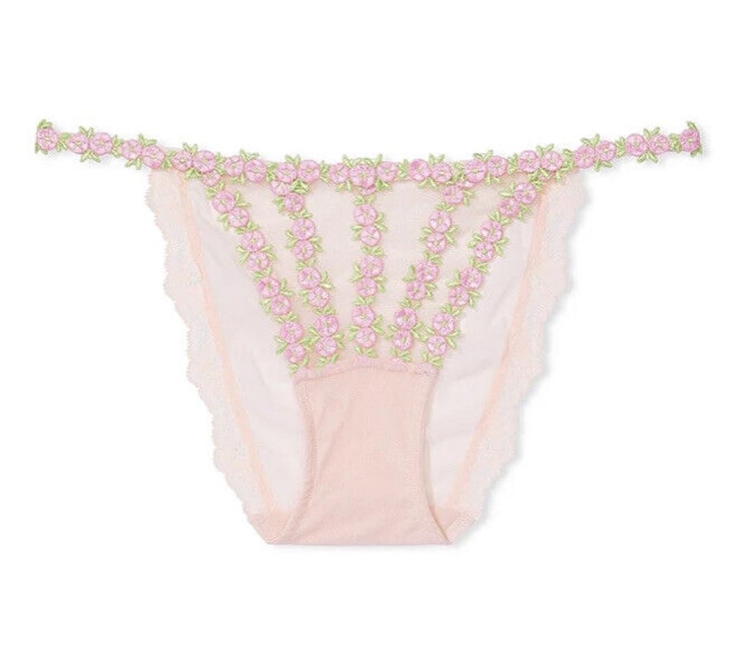 Victoria's Secret Rosebud Embroidery Mesh Bikini Panty Women's Size Medium Color Pink
