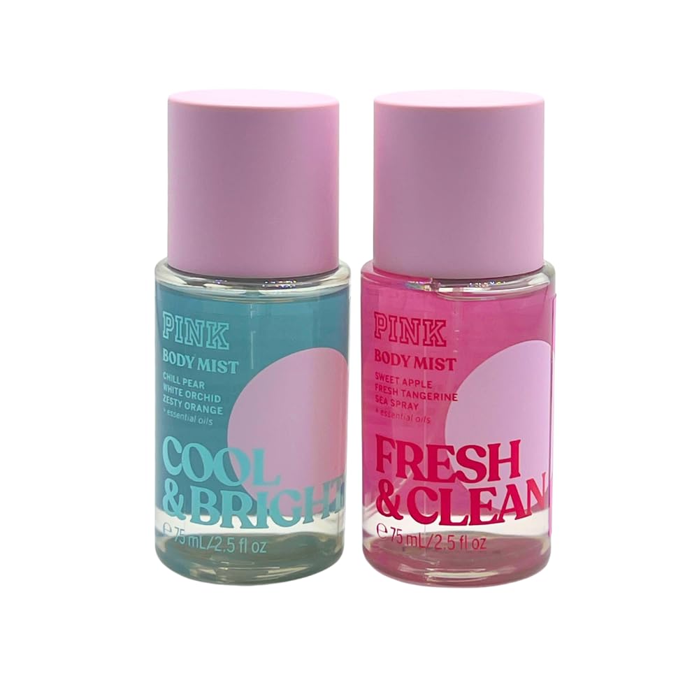 Victoria's Secret PINK FRESH & CLEAN and COOL & BRIGHT Mini Body Mist 2-piece bundle Travel size for Women 2.5 fl oz each