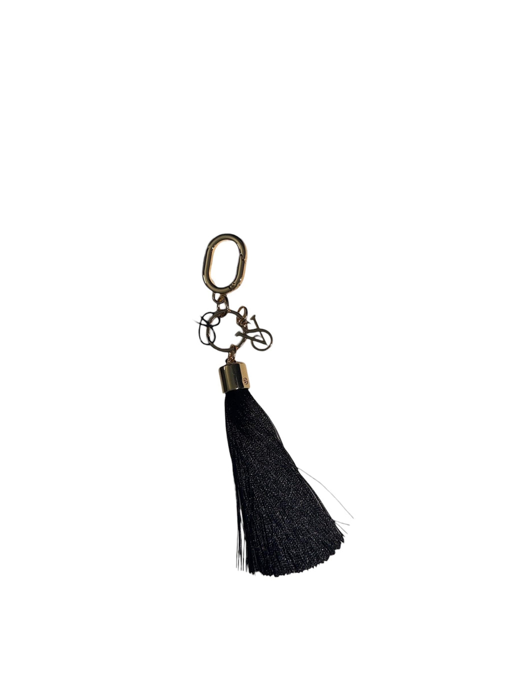 Victoria's Secret Tassel Bag Charm Keychain Black Gold-Tone Hardware New