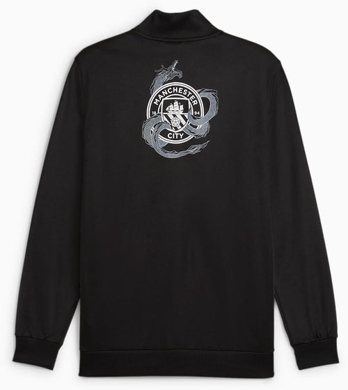 PUMA Men's Soccer Manchester City Year of The Dragon Jacket - Dragon Graphic, Comfort Fit, Made with Recycled Materia (US, Alpha, Small, Regular, Regular, Black)