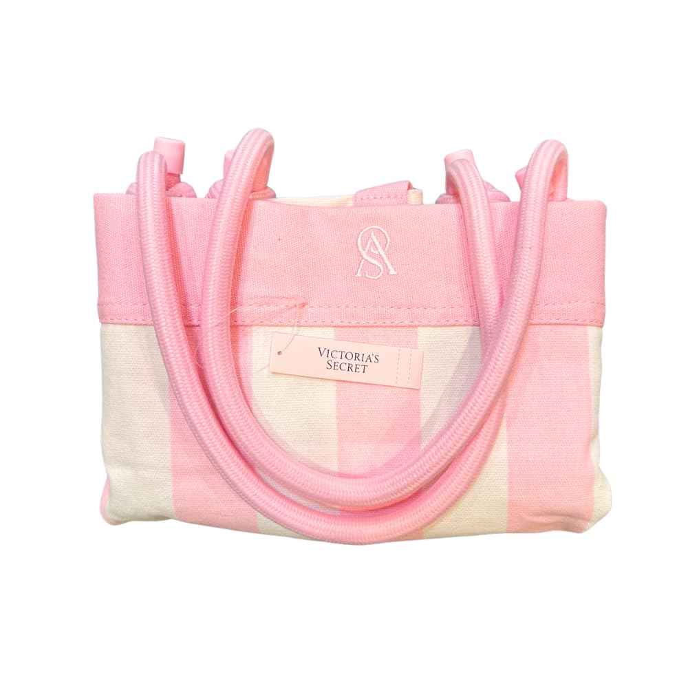 Victoria's Secret Heritage Stripe Rope Handle Tote Bag – Pink & White Canvas Beach Tote