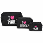 Victoria’s Secret PINK Makeup Bag Trio Set of 3 Black Cosmetic Bags